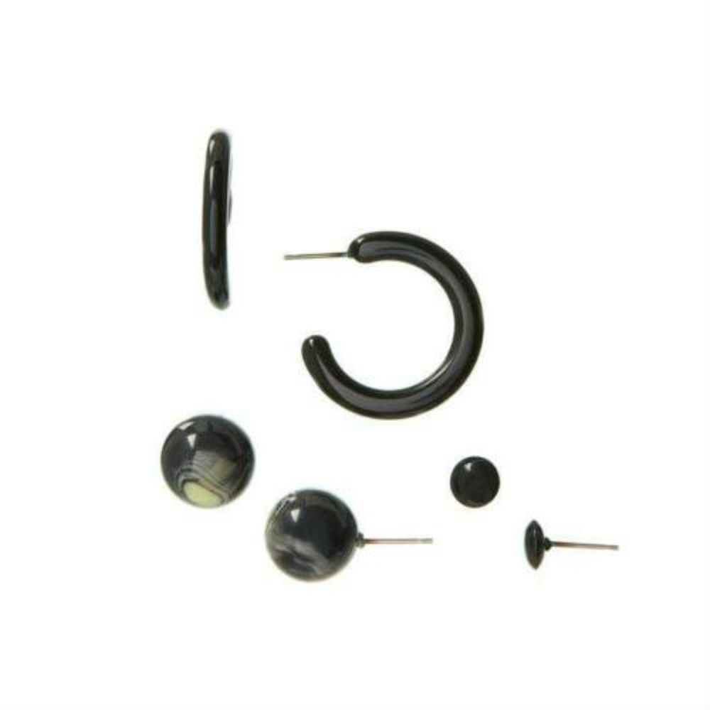 Black Vintage Lucite Hoop and Stud Earrings Set